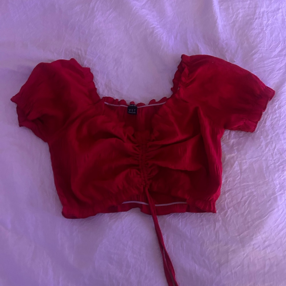 SHIEN Red Puff Sleeve Crop Top